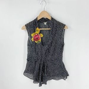 Anthropologie Odille Polka Dot Sleeveless Floral Beaded Applique Blouse Size 8